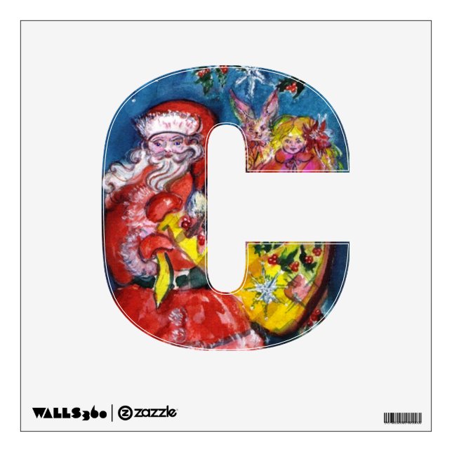 CHRISTMAS  C LETTER SANTA CLAUS AND GIFTS MONOGRAM WALL DECAL (Front)