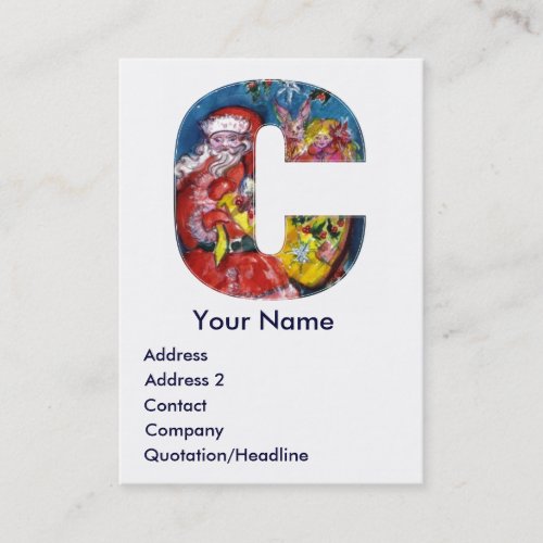 CHRISTMAS C LETTER  SANTA WITH GIFTS MONOGRAM BUSINESS CARD