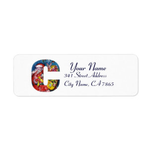 CHRISTMAS C LETTER / SANTA WITH GIFTS MONOGRAM LABEL