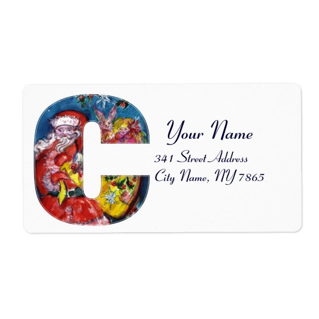 CHRISTMAS C LETTER  / SANTA  WITH GIFTS MONOGRAM LABEL (Front)
