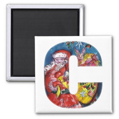 CHRISTMAS C LETTER   SANTA  WITH GIFTS MONOGRAM MAGNET