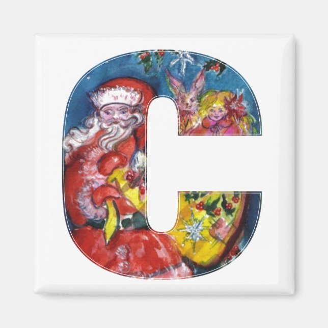 CHRISTMAS C LETTER  / SANTA  WITH GIFTS MONOGRAM MAGNET (Front)