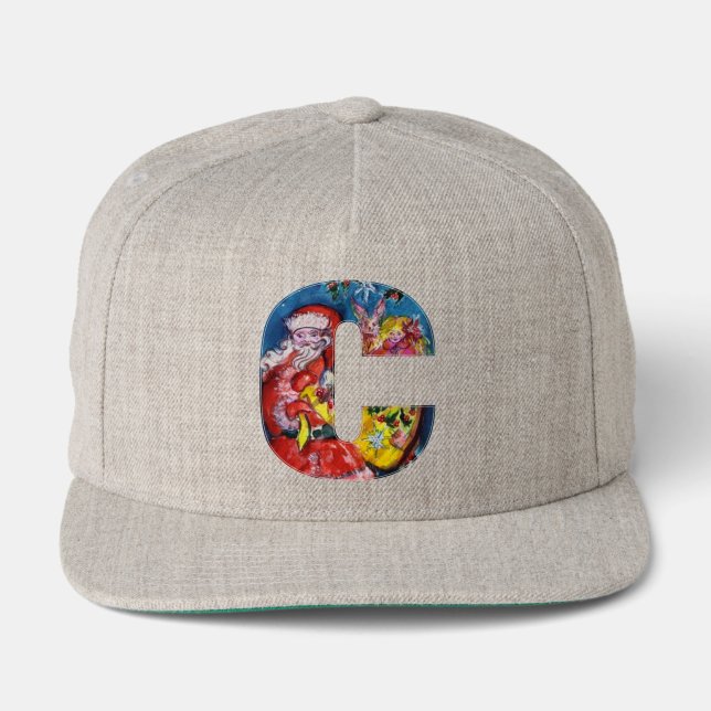 CHRISTMAS C LETTER  / SANTA  WITH GIFTS MONOGRAM SNAP BACK HAT (Front)