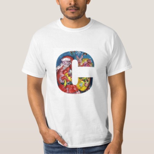 CHRISTMAS C LETTER   SANTA  WITH GIFTS MONOGRAM T_Shirt