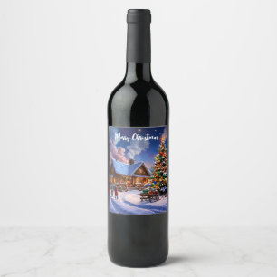 Christmas Cabin in the Forest Wine Label – Cozy