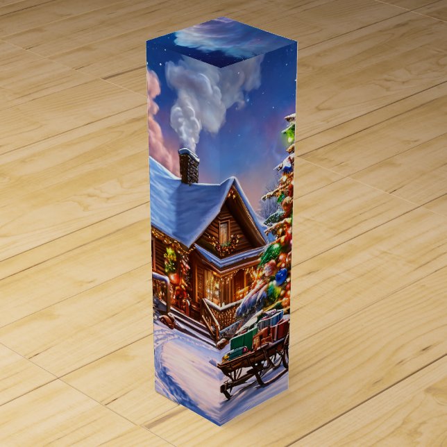  Christmas Cabin in the Forest Wine Label – Cozy  Box (Front)