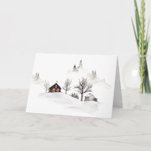 Christmas Cabin in the Mountains Scene Holiday Card