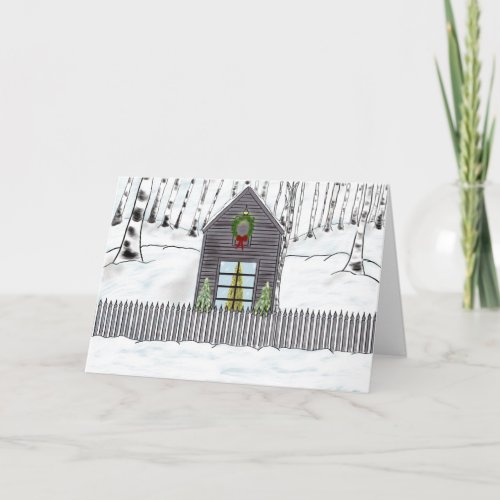 Christmas Cabin In The Snowy Woods Holiday Card