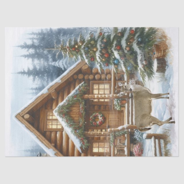 Christmas Cabin in Winter with Deer Tissue Paper (Front)