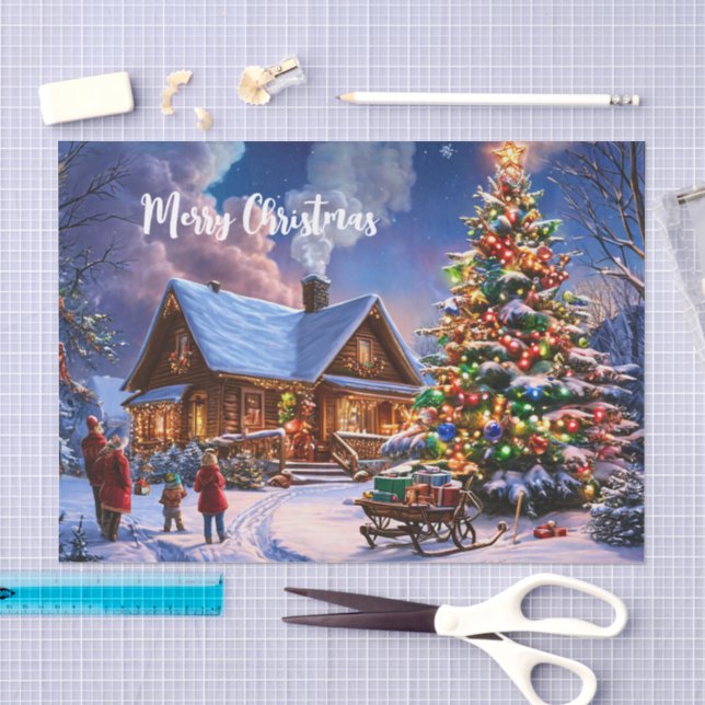 Christmas Cabin Tissue Paper | Cozy Forest Scene (Craft)