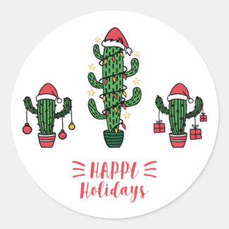 Christmas cacti classic round sticker