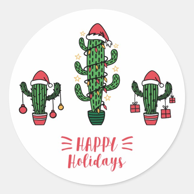 Christmas cacti classic round sticker (Front)
