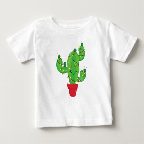 Christmas Cactus Christmas Lights Cute Cactus Baby T_Shirt