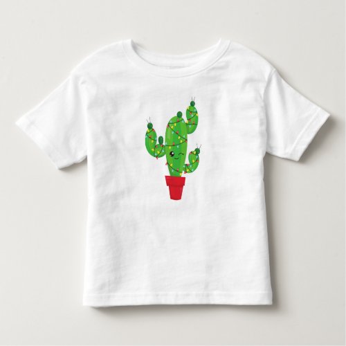 Christmas Cactus Christmas Lights Cute Cactus Toddler T_shirt