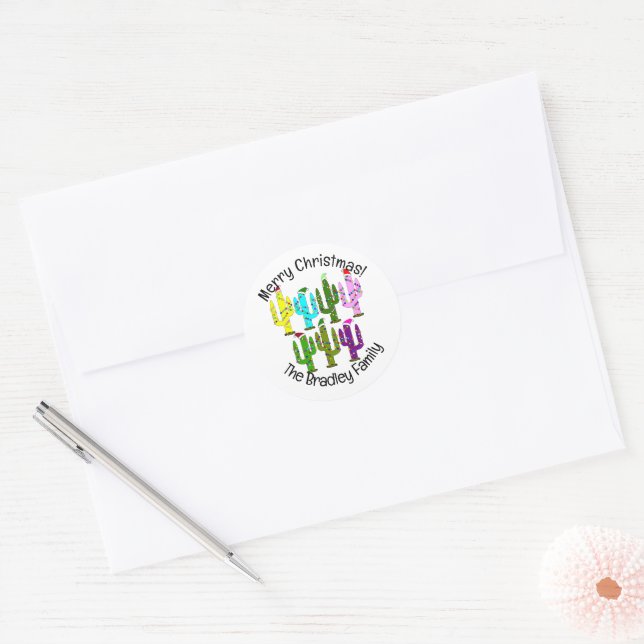 Christmas Cactus Classic Round Sticker (Envelope)