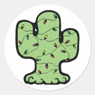 christmas cactus classic round sticker
