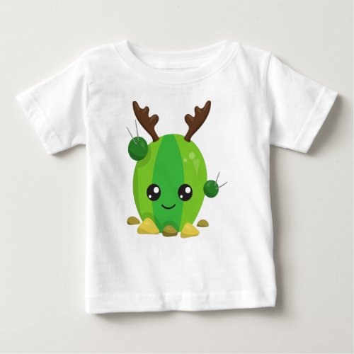 Christmas Cactus Cute Cactus Antlers Holiday Baby T_Shirt