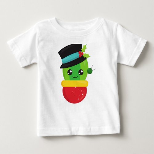 Christmas Cactus Cute Cactus Hat Mistletoe Baby T_Shirt