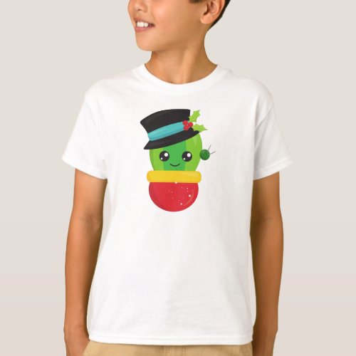 Christmas Cactus Cute Cactus Hat Mistletoe T_Shirt