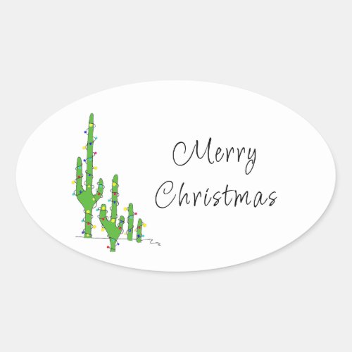 Christmas Cactus Desert Southwest Holiday Oval Sticker