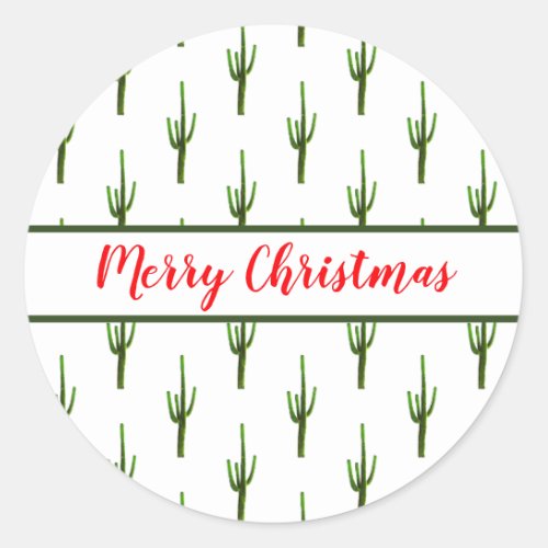 Christmas Cactus Desert Southwest Red Green Classic Round Sticker