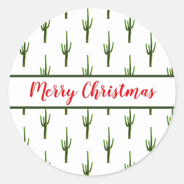 Christmas Cactus Desert Southwest Red Green Classic Round Sticker (Front)