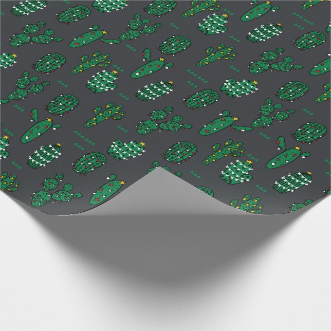 Christmas Cactus holiday charcoal Wrapping Paper (Corner)