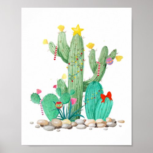 Christmas Cactus Holiday Southwest Western Poster