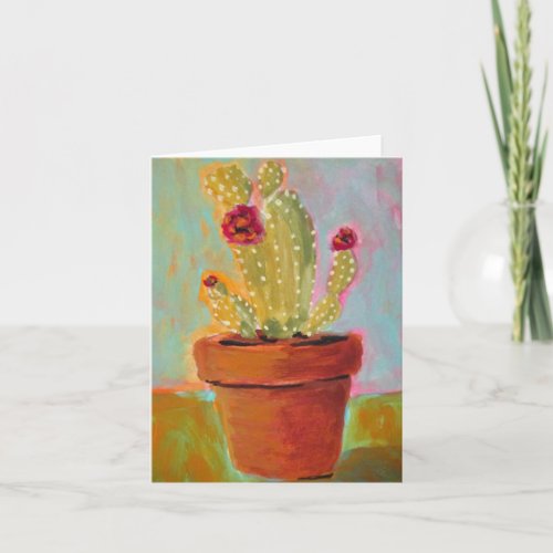 Christmas Cactus in a Clay Pot Blank Greeting Card