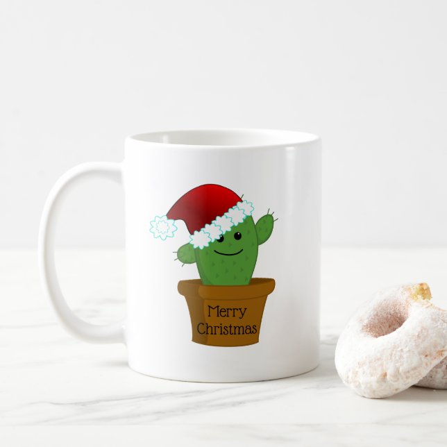 Christmas Cactus in a Santa Hat Coffee Mug (With Donut)