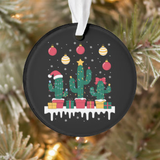 Christmas Cactus Lights Santa Hat Snow Xmas Ornament