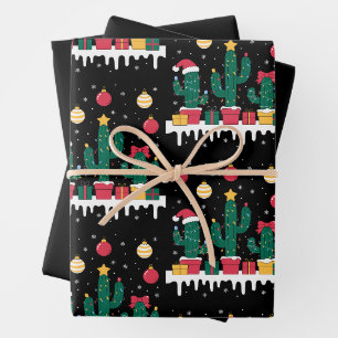 Christmas Cactus Lights Santa Hat Snow Xmas Wrapping Paper Sheets