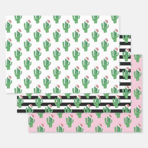 Christmas cactus pattern Santa cacti Green pink Wrapping Paper Sheets