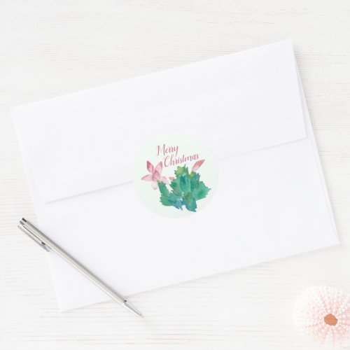 Christmas Cactus Pink Flowering Plant Holiday Classic Round Sticker