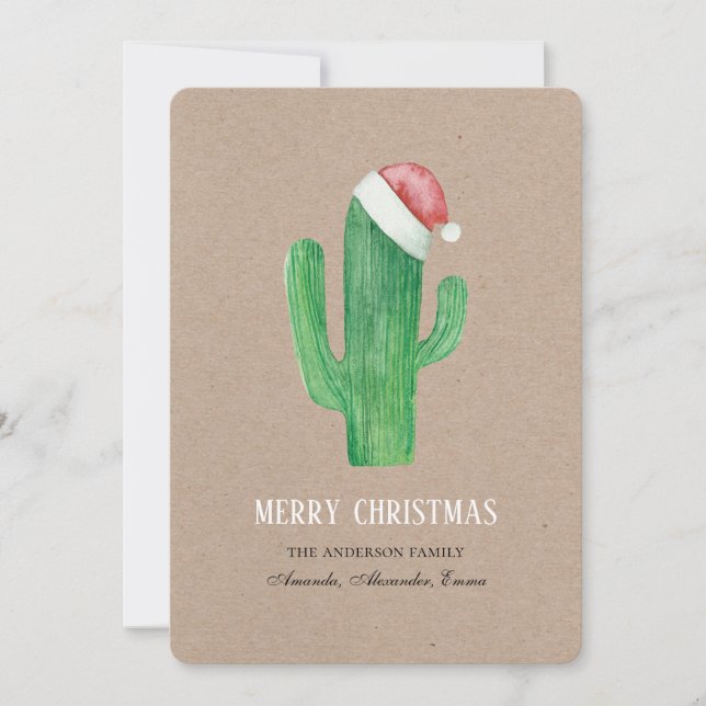 Christmas cactus. Rustic New Year cacti. Kraft Holiday Card (Front)