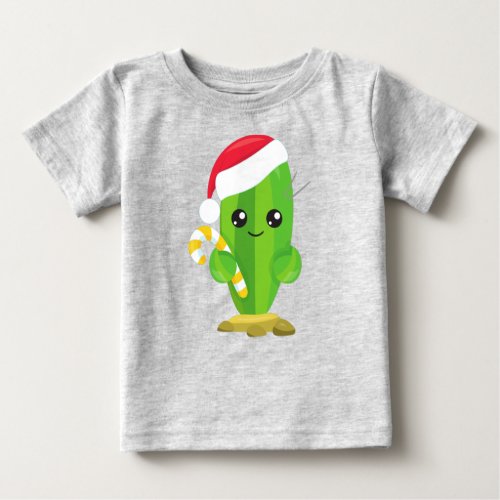 Christmas Cactus Santa Hat Candy Cane Kawaii Baby T_Shirt