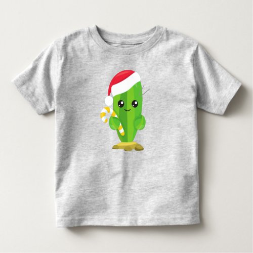 Christmas Cactus Santa Hat Candy Cane Kawaii Toddler T_shirt