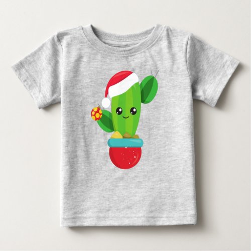 Christmas Cactus Santa Hat Christmas Ornaments Baby T_Shirt