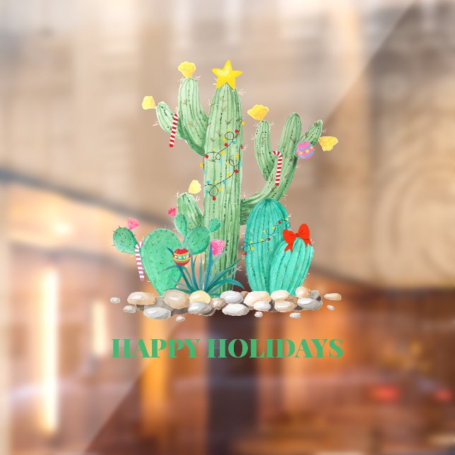 Christmas Cactus Southwest Desert Holiday Window Cling (Sheet 2)