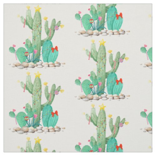 Christmas Cactus Southwest Desert Watercolor Fabric