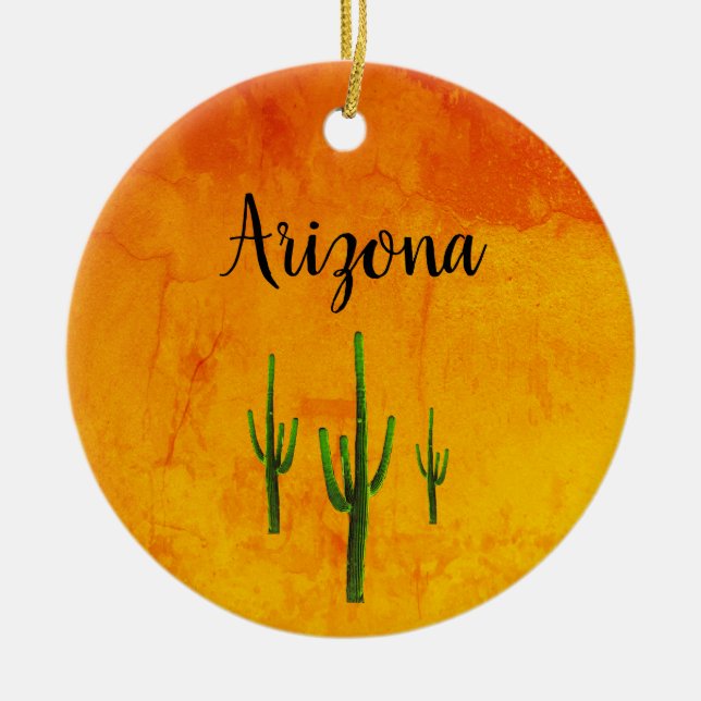 Christmas Cactus Southwestern Desert Ceramic Ornament (Front)