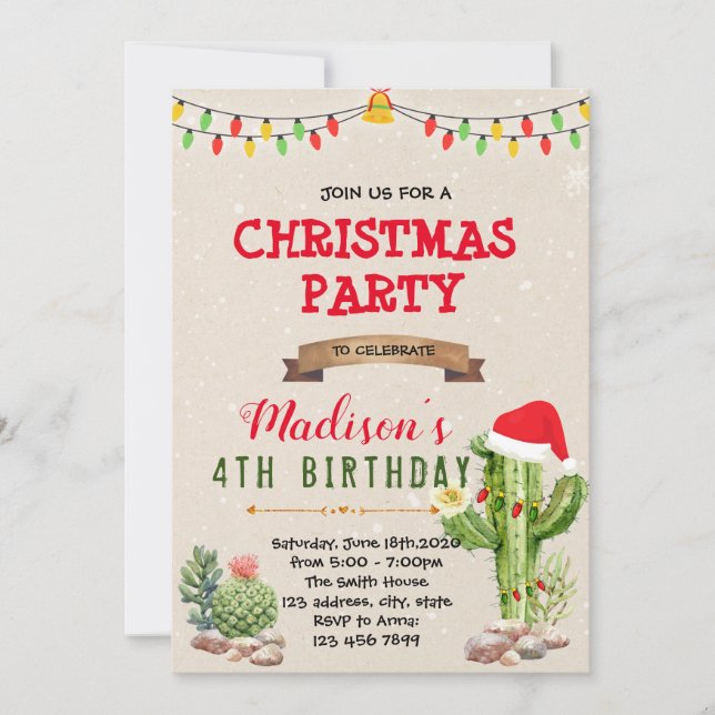 Christmas cactus theme invitation (Front)