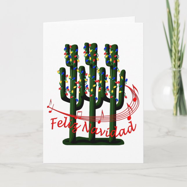 Christmas Cactus Tree Feliz Navidad Greeting Card (Front)