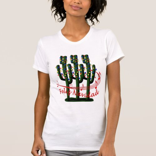 Christmas Cactus Tree Feliz Navidad Ladies T_shirt
