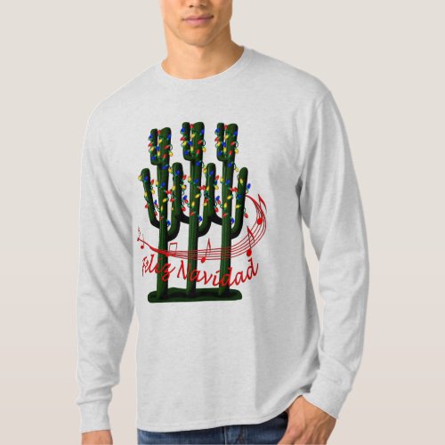 Christmas Cactus Tree Feliz Navidad Mens Ash T_Shirt
