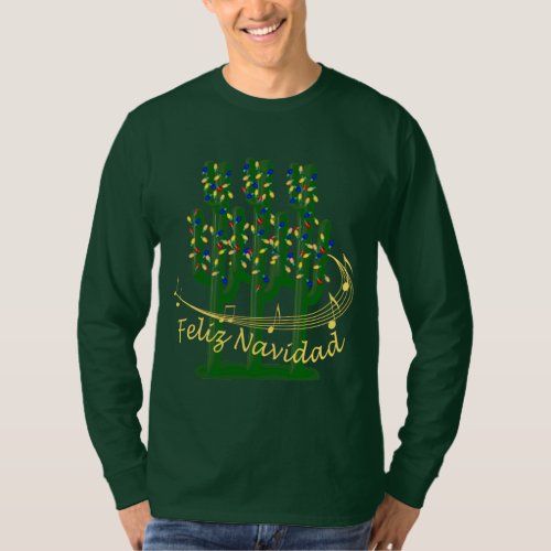 Christmas Cactus Tree Feliz Navidad Mens Green T_Shirt