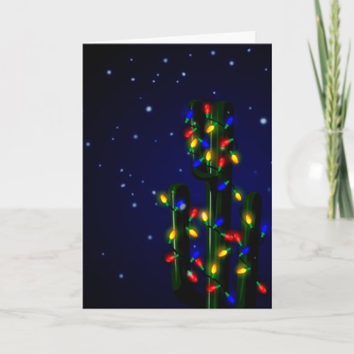Christmas Cactus Tree with Lights Holiday Card