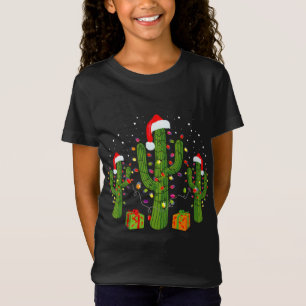 Christmas Cactus Wearing Santa Hats and Lights T-Shirt