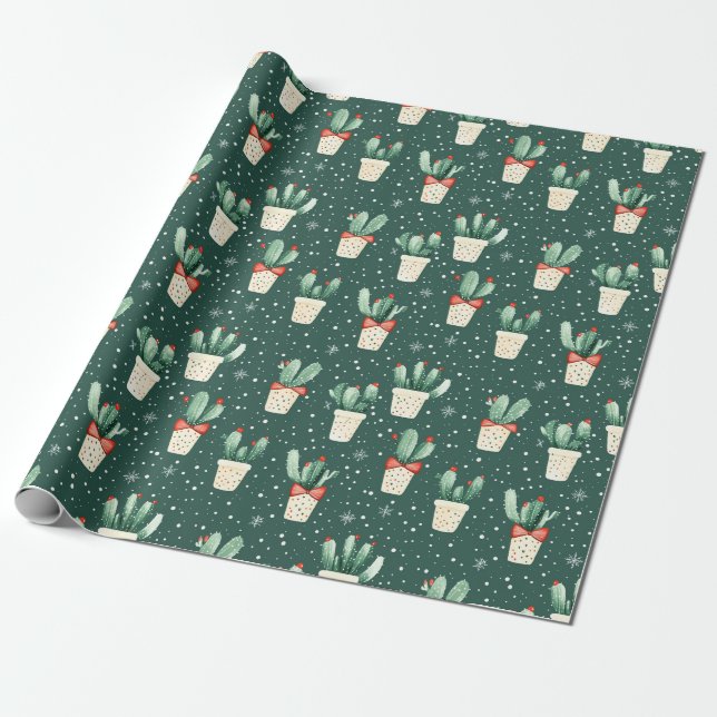 Christmas Cactus Wrapping Paper (Unrolled)