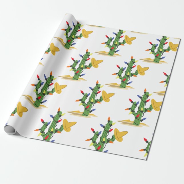 Christmas Cactus Wrapping Paper (Unrolled)